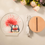 Personalized Love Tree Penguin Couple LED Night Light with Name Date and Wooden Base Home Decor Valentine's Day Birthday Gift for Couples