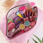 Personalized Cute Peter Rabbit Multicolor Stripes Makeup Bag with Name and Zipper Travel Easter Birthday Gift for Women Girls