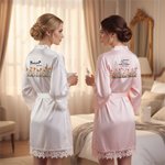 Gepersonaliseerde Geboortebloem Satijnen Kanten Badjas met Naam en Datum Vrijgezellenfeest Bruidsmeisje Huwelijkscadeau voor haar