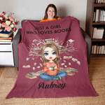 Gepersonaliseerde Cartoon Reading Character Zachte Deken met Naam Dagelijks Verjaardagscadeau voor kinderen vrouwen lezen liefhebbers
