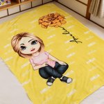 Personalized Multicolor Cute Cartoon Birth Flower Soft Throw Blanket with Name Birthday Christmas Gift for Boys Girls