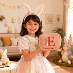 Personalized Cute Peter Rabbit Multicolor Stripes Makeup Bag with Name and Zipper Travel Easter Birthday Gift for Women Girls