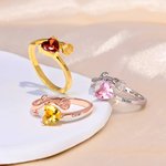 Personalized Birthstone Rose Heart Sterling Silver Ring with Engraved Text Dainty Jewelry Mother's Day Birthday Anniversary Gift for Women