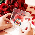 Personalized Love Heart Tree Penguins Acrylic Plaque Ornament with Name and Date Wedding Anniversary Valentine's Day Gift for Partner Couple