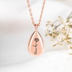 Personalized Vintage Engraved Birth Flower Drop Ashes Urn Necklace with Text Cremation Funeral Jewellery Memorial Sympathy Gift for Women