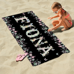 Personalized Flower Butterfly Quick Dry Oversized Microfiber Beach Towel with Name Beach Party Holiday Gift for Kids Women