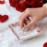 Personalized Toile De Jouy Heart Flower Ceramic Trinket Jewelry Dish with Name and Date Daily Use Birthday Gift for Girlfriend Wife