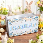 Personalized Watercolor Floral Peter Rabbit Food Grade Metal Biscuit Tin Storage Box with Name Easter Gift for Family Kids