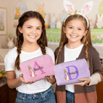 Personalized Cute Peter Rabbit Multicolor Stripes Makeup Bag with Name and Zipper Travel Easter Birthday Gift for Women Girls