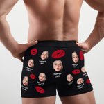 Personligt rött läpptryck ansiktsfoto Roligt herrunderkläder Boxer Brief med namn Alla hjärtans dag Jubileumspresent för par Partner