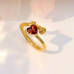 Personalized Birthstone Rose Heart Sterling Silver Ring with Engraved Text Dainty Jewelry Mother's Day Birthday Anniversary Gift for Women