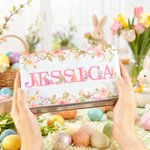 Personalized Watercolor Floral Peter Rabbit Food Grade Metal Biscuit Tin Storage Box with Name Easter Gift for Family Kids