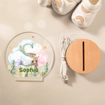Personalized Cute Wreath Animal Forest Clouds Acrylic LED Night Light with Initial Name and Wooden Base Nursery Decor Birthday Gift for Boys Girls