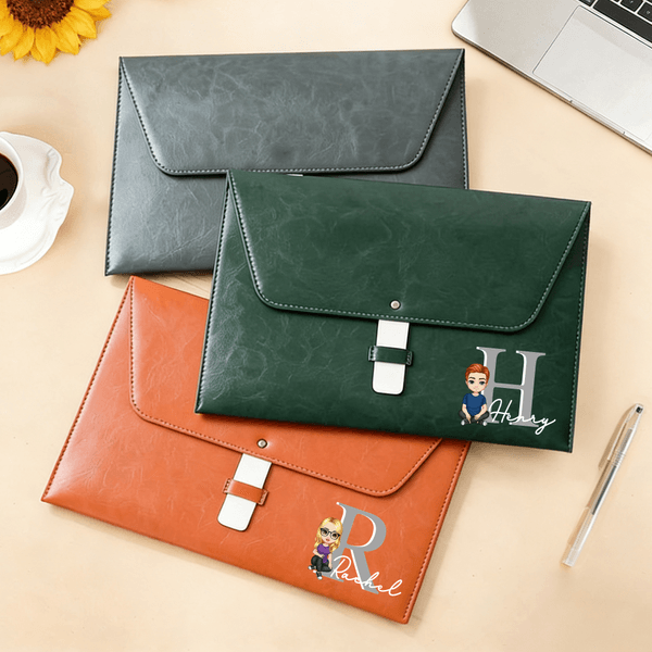 Personnalisé Cartoon Character PU Leather File Folder Briefcase with Name and Initial Portable Business Supplies Birthday Gift for Staff Colleague
