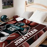 Personalised Cartoon Football Character Soft Throw Blanket with Name and Number Competition Day Team Gift for Football Player Team Member