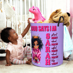 Personalized Cartoon Black Girl Bible Verse Name Large Waterproof Storage Basket with Handle Laundry Decor Baby Shower Birthday Gift for Girl