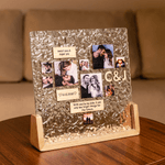 Personalized Heart Shaped 9 Photos Collage Acrylic Ripple Frame with Wood Base Desk Decor Anniversary Valentine's Day Gift for Couple