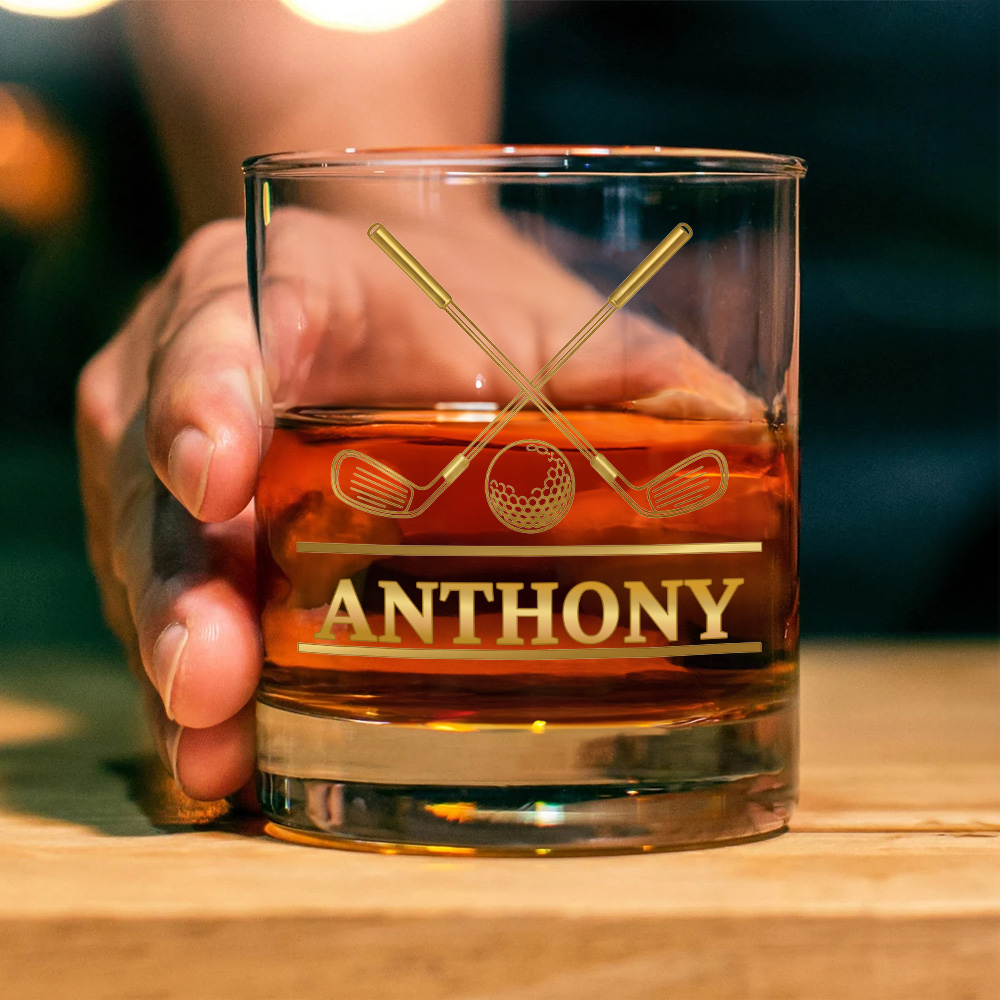 Personalizzato Cross Golf Clubs Golf Ball 10 oz Old Fashioned Rock Whiskey Glass con nome Regalo di compleanno per la festa del papà per gli uomini