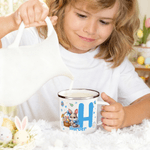 Personalised Cute Cartoon Rabbit Easter Egg 12 oz Coloured Rim Enamel Mug with Initial and Name Easter Gift for Boys Girls