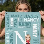 Personalised Name Word Cloud Cartoon Family Character Absorbent Waffle Towel with Hanging Clip Birthday Sports Gift for Family Friends