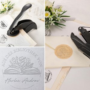 Personalisierter Buchpräger Prägestempel Ex Libris aus der Bibliothek mit Namen Buchclub Geschenk für Buchliebhaber Bibliothekar