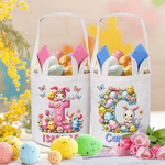 Personalised Cartoon Easter Bunny Ears Large-Capacity Basket with Name and Initial Easter Eggs Hunting Party Easter Gift for Kids