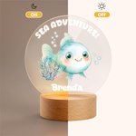 Personalised Cute Sea Animals Cake Acrylic LED Night Light with Name and Wooden Base Nursery Decor Birthday Gift for Kids