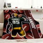 Personalised Cartoon Football Character Soft Throw Blanket with Name and Number Competition Day Team Gift for Football Player Team Member