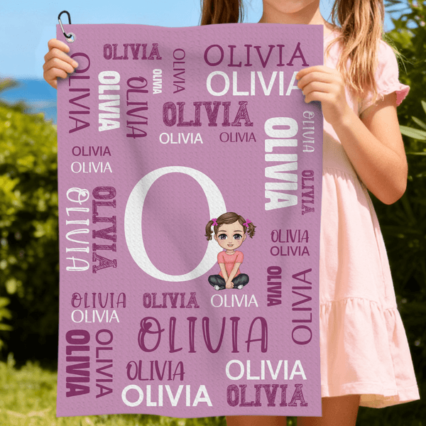 Personalized Name Word Cloud Cartoon Family Character Absorbent Waffle Towel with Hanging Clip Birthday Sports Gift for Family Friends