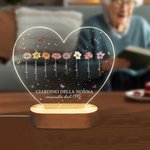 Lampada notturna personalizzata a forma di cuore con 1-12 fiori di nascita base in legno regalo per festa della mamma per mamme e nonne