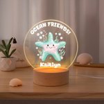 Personalised Cute Sea Animals Cake Acrylic LED Night Light with Name and Wooden Base Nursery Decor Birthday Gift for Kids