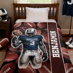 Personalised Cartoon Football Character Soft Throw Blanket with Name and Number Competition Day Team Gift for Football Player Team Member