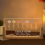 Gepersonaliseerde Geboortebloemen Rechthoekige Acryl LED-nachtlamp met Houten Voet en 1–12 Namen Moederdagcadeau voor Mama en Oma