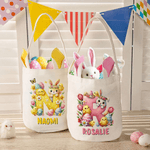 Personalised Cartoon Easter Bunny Ears Large-Capacity Basket with Name and Initial Easter Eggs Hunting Party Easter Gift for Kids