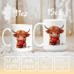 Gepersonaliseerde Hart Highland Koe 11 oz 15 oz Keramische Mok met Naam Dagelijks Gebruik Verjaardagscadeau voor Familie Vriend Koe Liefhebber