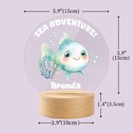 Personalised Cute Sea Animals Cake Acrylic LED Night Light with Name and Wooden Base Nursery Decor Birthday Gift for Kids