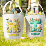 Gepersonaliseerde Bunny Paaseieren Grote Canvas Paasmand met Naam en Voorletter Eieren Jachtfeest Paascadeau voor Kinderen