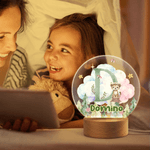 Personalized Cute Wreath Animal Forest Clouds Acrylic LED Night Light with Initial Name and Wooden Base Nursery Decor Birthday Gift for Boys Girls