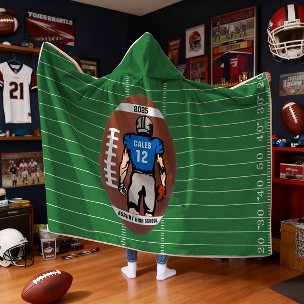 Personalised Cartoon Character Football Soft Throw Blanket with Name and Year Number Home Decor Birthday Game Day Gift for Football Lovers