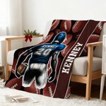 Personalised Cartoon Football Character Soft Throw Blanket with Name and Number Competition Day Team Gift for Football Player Team Member