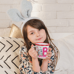 Personalised Cute Cartoon Rabbit Easter Egg 12 oz Coloured Rim Enamel Mug with Initial and Name Easter Gift for Boys Girls