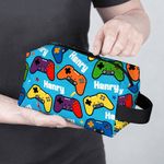 Personalised Multi-Colour Gamepad Portable Toiletry Bag with Name and Handle Travel Accessory Birthday Gift for Family Friends