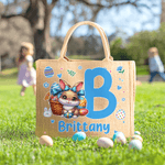 Conejito de Pascua de dibujos animados personalizado Bolsa de yute grande con nombre e inicial Regalo de Pascua para niños Familia Amigos