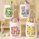 Personalised Cartoon Easter Bunny Ears Large-Capacity Basket with Name and Initial Easter Eggs Hunting Party Easter Gift for Kids