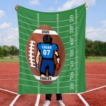 Personalised Cartoon Character Football Soft Throw Blanket with Name and Year Number Home Decor Birthday Game Day Gift for Football Lovers