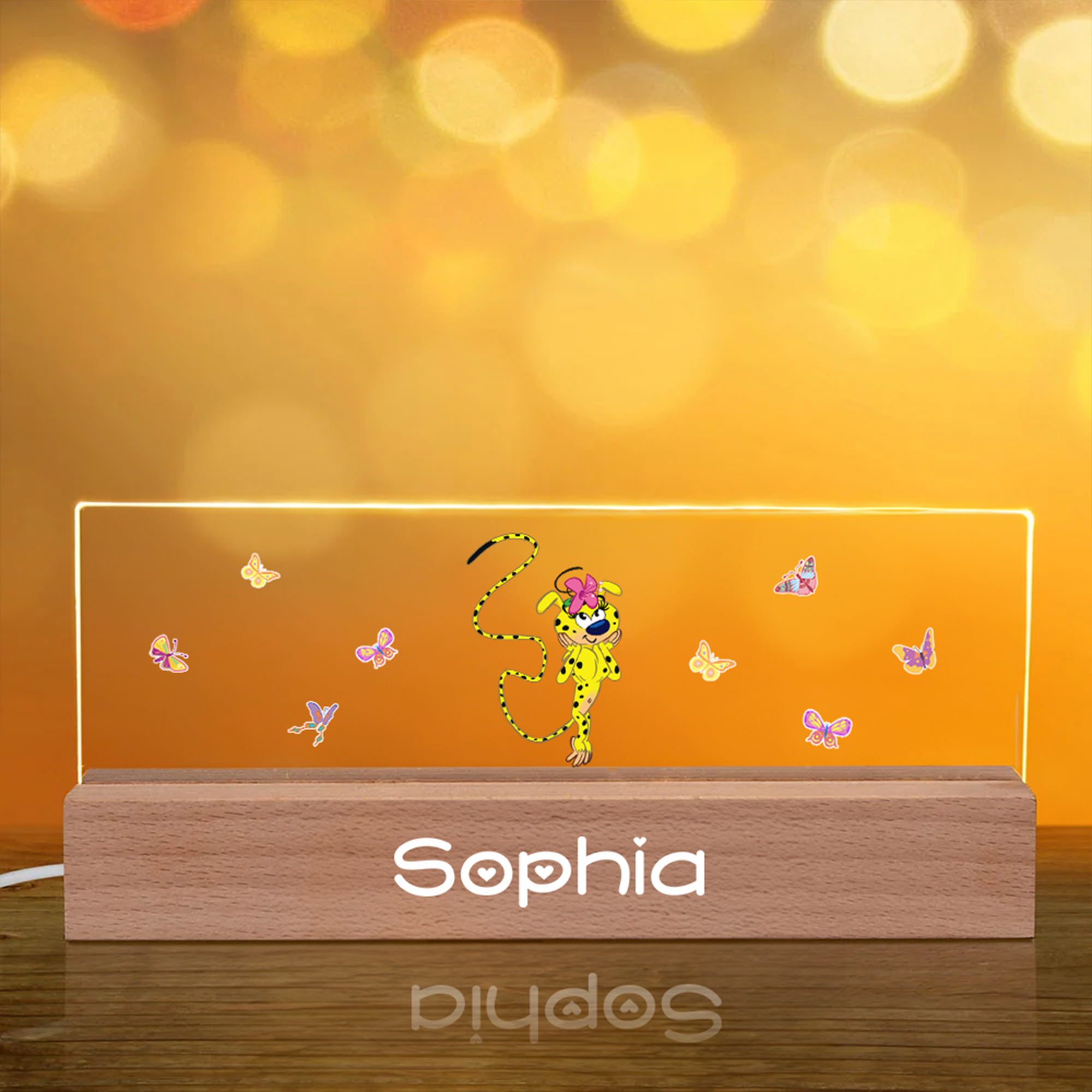 Veilleuse LED rectangulaire personnalisée avec nom Marsupilami à longue queue Cadeau d'anniversaire pour la famille Callie × Marsupilami®