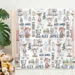 Personalised Cute Hand Painted Animals Soft Throw Blanket with Name and Initial Home Decor Daily Use Birthday Gift for Kids