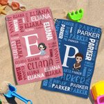 Personalised Name Word Cloud Cartoon Family Character Absorbent Waffle Towel with Hanging Clip Birthday Sports Gift for Family Friends