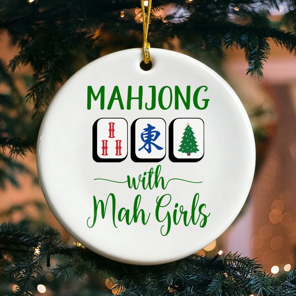 Personalised Mahjong with Mah Girls Christmas Ornament with Name and Year Home Decor Christmas Gift for Mahjong Lover Player