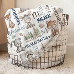 Personalised Cute Hand Painted Animals Soft Throw Blanket with Name and Initial Home Decor Daily Use Birthday Gift for Kids